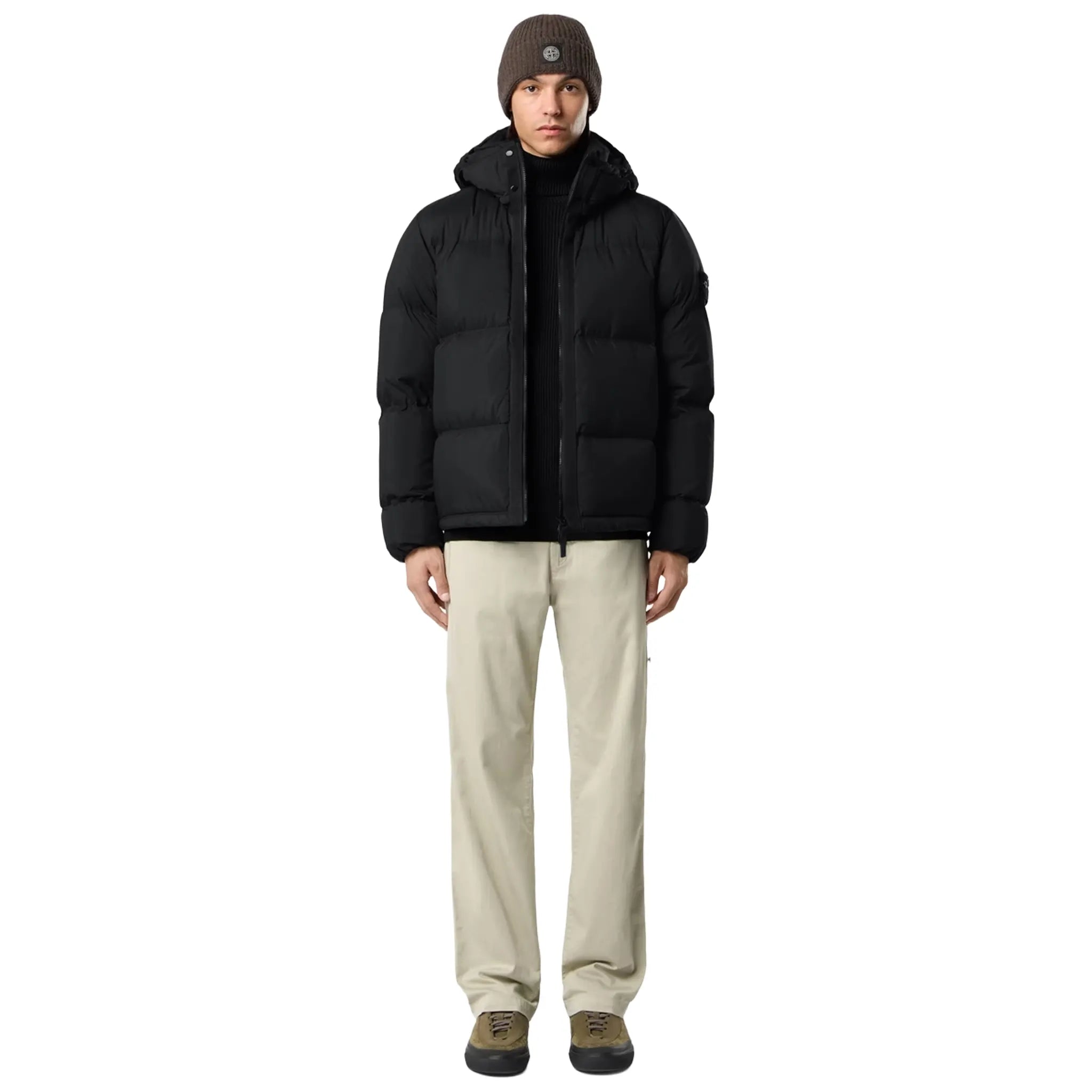 Model view of Stone Island Ripstop Cordura Black Puffer Jacket